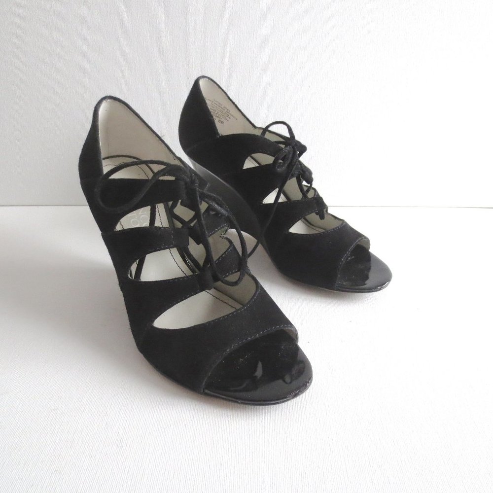 Franco Sarto Black High Heel Platform Lace Up Evening Sandals Shoes Pumps